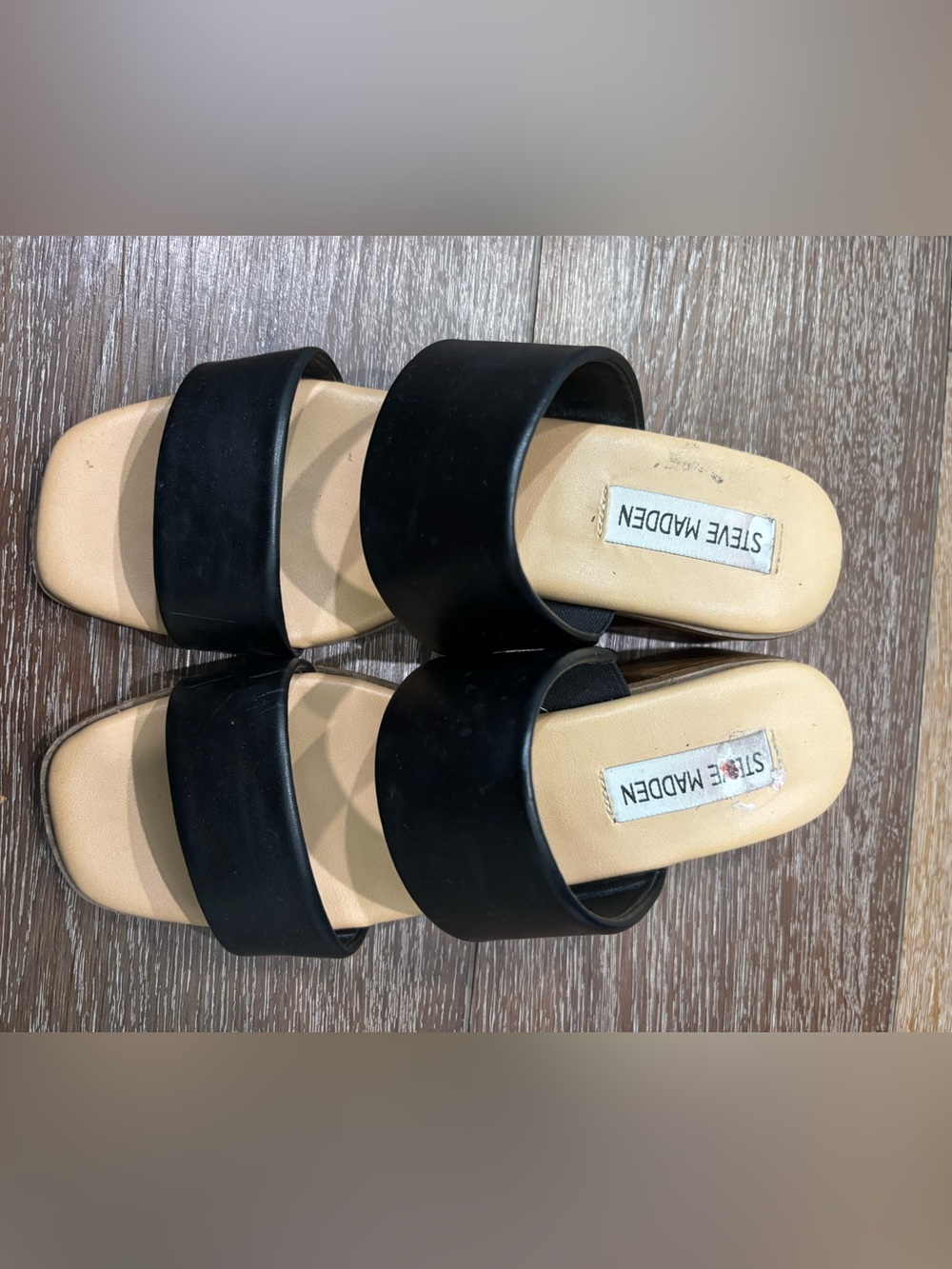 Steve Madden Black Double-Band Slide Mules